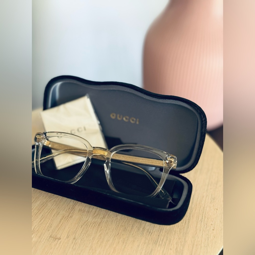 Gucci Rectangular Eyeglasses Gg0184o 005 Transpar… - image 1